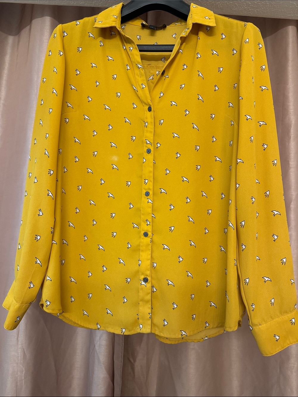 Banana Republic Mustard Yellow Bird-Print Button Down Shirt
